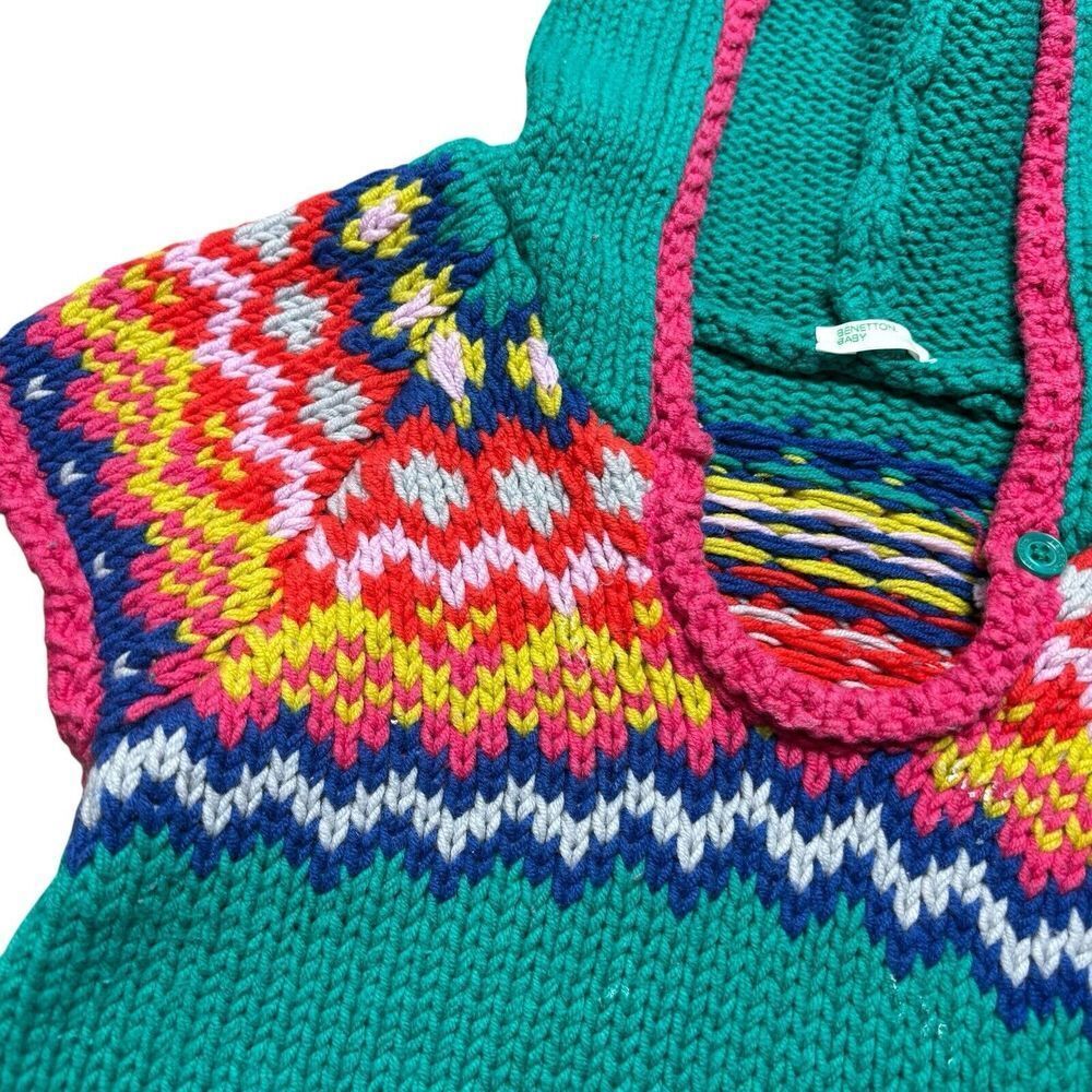 United Colors of Benetton Rainbow Embroidered Floral Fair Isle Girl Sweater 6-9m - Picture 4 of 10